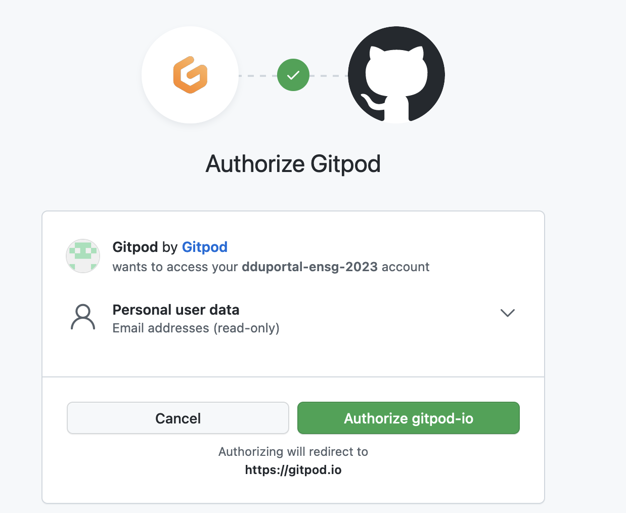 gitpod github permissions